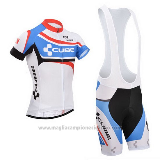 2014 Abbigliamento Ciclismo Cube Bianco e Blu Manica Corta e Salopette